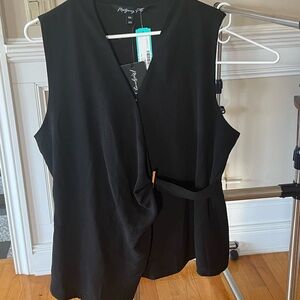 Modern Black Sleeveless Wrap Blouse by Worthington